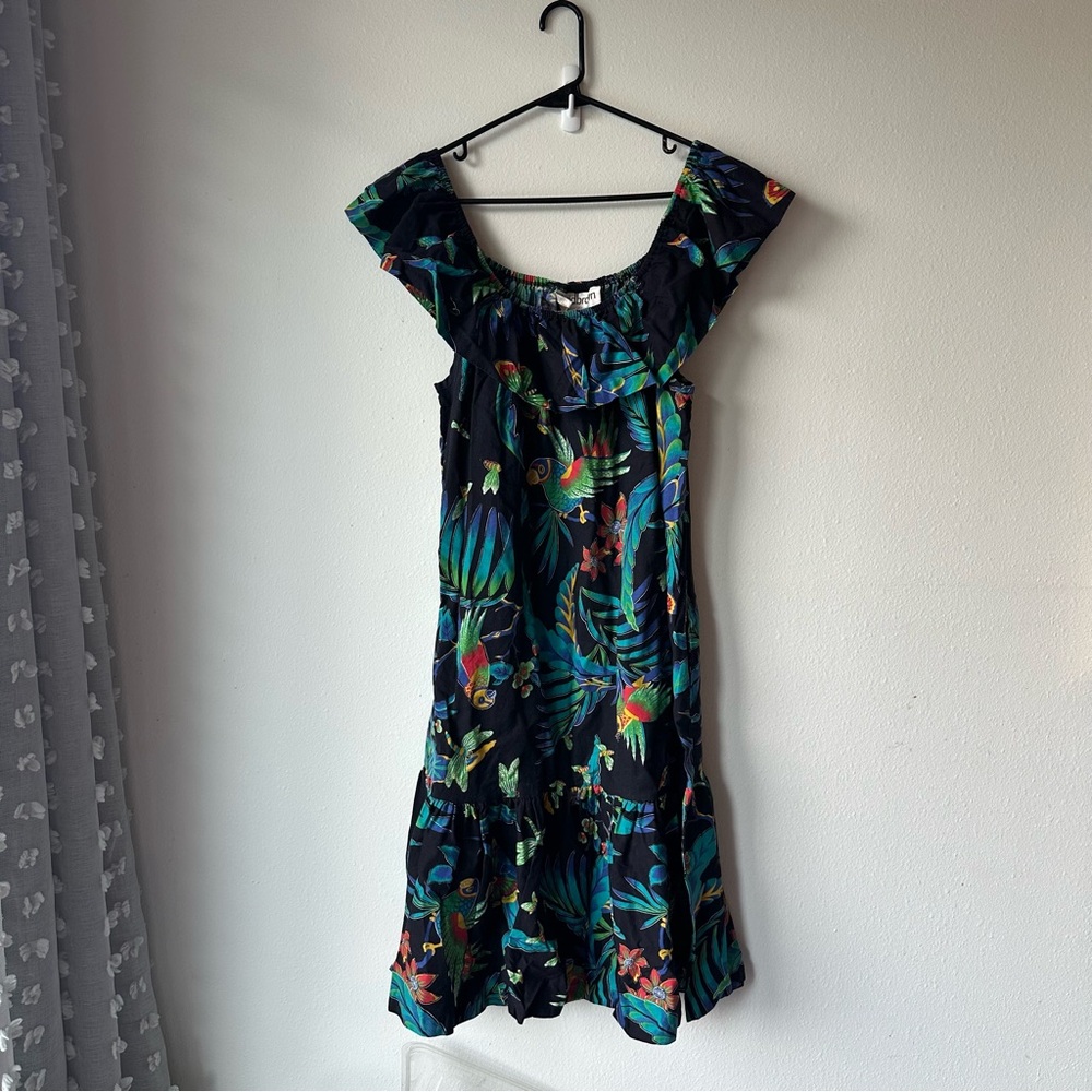 David Brown California // Vintage Hawaiian Floral Black off shoulder Dress